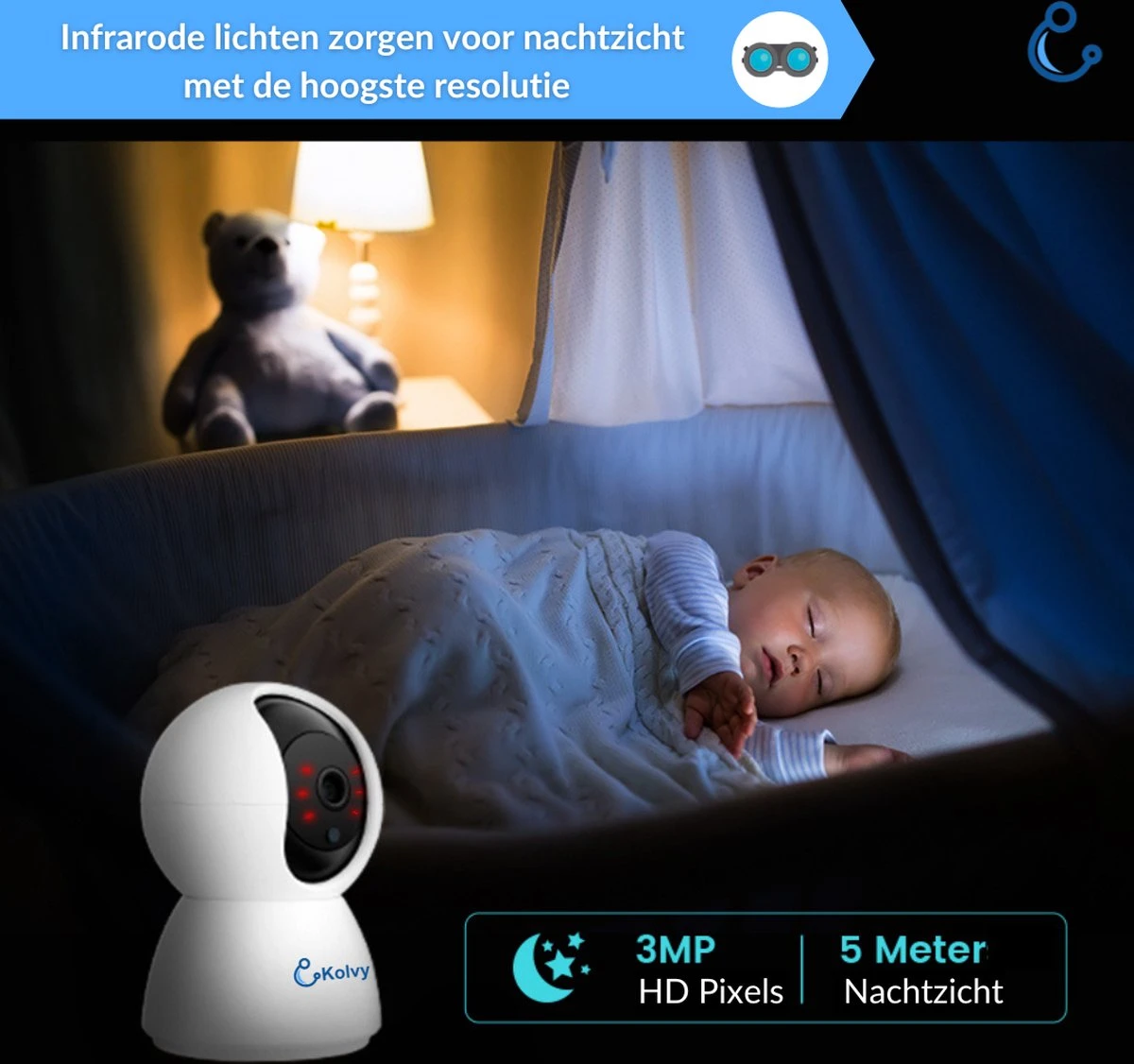 Kolvy® Babyfoon Met Camera En App - Intelligente Baby Monitor - Slimme Beveiligingscamera - NIEUW - WiFi - 3MP Super HD 1536p - Sterke Encryptie - Nachtzicht - Professioneel 4 Kolvy® Babyfoon Met Camera En App - Intelligente Baby Monitor - Slimme Beveiligingscamera - NIEUW - WiFi - 3MP Super HD 1536p - Sterke Encryptie - Nachtzicht - Professioneel - Afbeelding 4