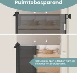 Luxe Oprolbaar Traphekje - Kinderhekje Voor Baby - Hondenhek - Veiligheidshek - Huisdieren - Deurhekje - Zwart - 86x150 Cm -Pasgeborenen En Jonge Kinderen 1200x1127 6