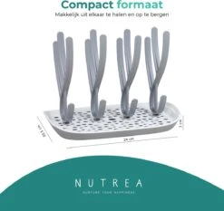 Nutrea EasyDry – Flessen Droogrek Baby – Afdruiprek Babyfles – Droogrek Voor Flessen – Inclusief Lekbak – Grijs/Wit -Pasgeborenen En Jonge Kinderen 1200x1130