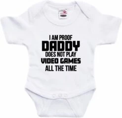 Proof Daddy Does Not Only Play Games Tekst Baby Rompertje Wit Jongens En Meisjes - Kraamcadeau/ Vaderdag Cadeau Game Liefhebber 68