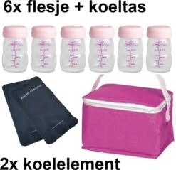 Spectra Moedermelk Flesjes - 6 X 160ml - Met Roze Koeltasje En Koelelementen - Borstvoeding Flesjes - BPA Vrij