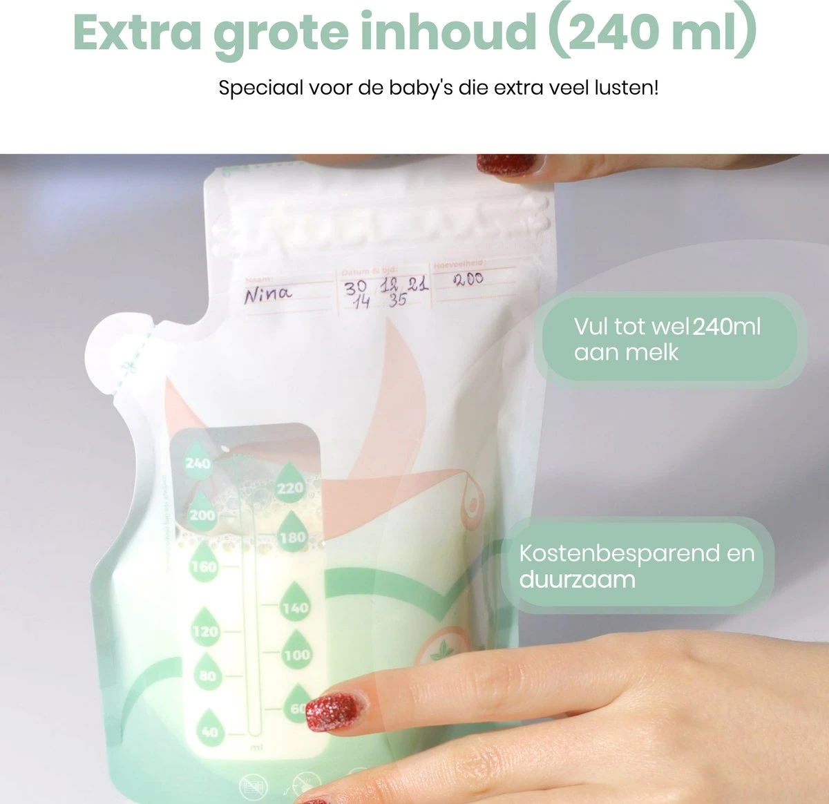 Babily® - Moedermelk Bewaarzakjes - 120 Stuks - Borstvoeding Bewaarzakje - Melkzakjes - 240 Ml - Met Dubbele Sluiting En Schenktuit 9 Babily® - Moedermelk Bewaarzakjes - 120 Stuks - Borstvoeding Bewaarzakje - Melkzakjes - 240 Ml - Met Dubbele Sluiting En Schenktuit - Afbeelding 9