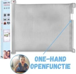 Curify® Oprolbaar Traphekje – Grey – Duurzame Veiligheidshekje Voor Baby En Huisdier – 80x130 CM Lange Oprolbaar Deurhekje – Kinderhekje Voor Baby, Hond En Huisdier