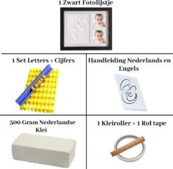 Baby Fotolijst Van Hout – Nederlandse Klei Met 2 Klei Afdrukken – Hand En Voet Afdruk – Gips Buik – Zwart Fotolijstje – Kraamcadeau En Babyshower -Pasgeborenen En Jonge Kinderen 1200x1169 5