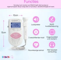 PEACE Doppler – Baby Hartje Monitor – Hartslag Meter - Roze - Inclusief Ultrasound Gel, Batterijen En Oortjes – Kraamcadeau Meisje -Pasgeborenen En Jonge Kinderen 1200x1169 9