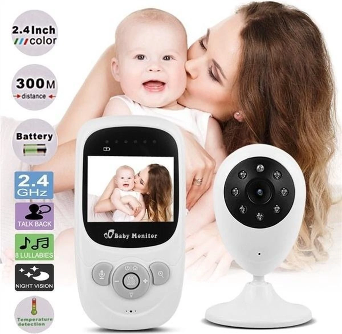 Draadloze Babyfoon - Babyfoon Met Camera - Premium Baby Monitor - Temperature Detection - Nachtzicht 2 Draadloze Babyfoon - Babyfoon Met Camera - Premium Baby Monitor - Temperature Detection - Nachtzicht - Afbeelding 2
