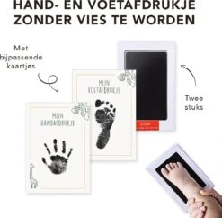 Inktafdruksetje Baby (2 Stuks) Met Bijpassende Kaartjes Giraf - Handafdruk Baby En Voetafdruk Baby - Zwarte Inktafdruk Zonder Vies Te Worden - Inkt Afdruk Baby