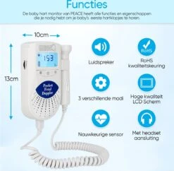 PEACE Doppler Met Ultrasound 250mL – Baby Hartje Monitor – Hartslag Meter - Blauw - Incl. Batterijen En Oortjes – Kraamcadeau Meisje -Pasgeborenen En Jonge Kinderen 1200x1176 16
