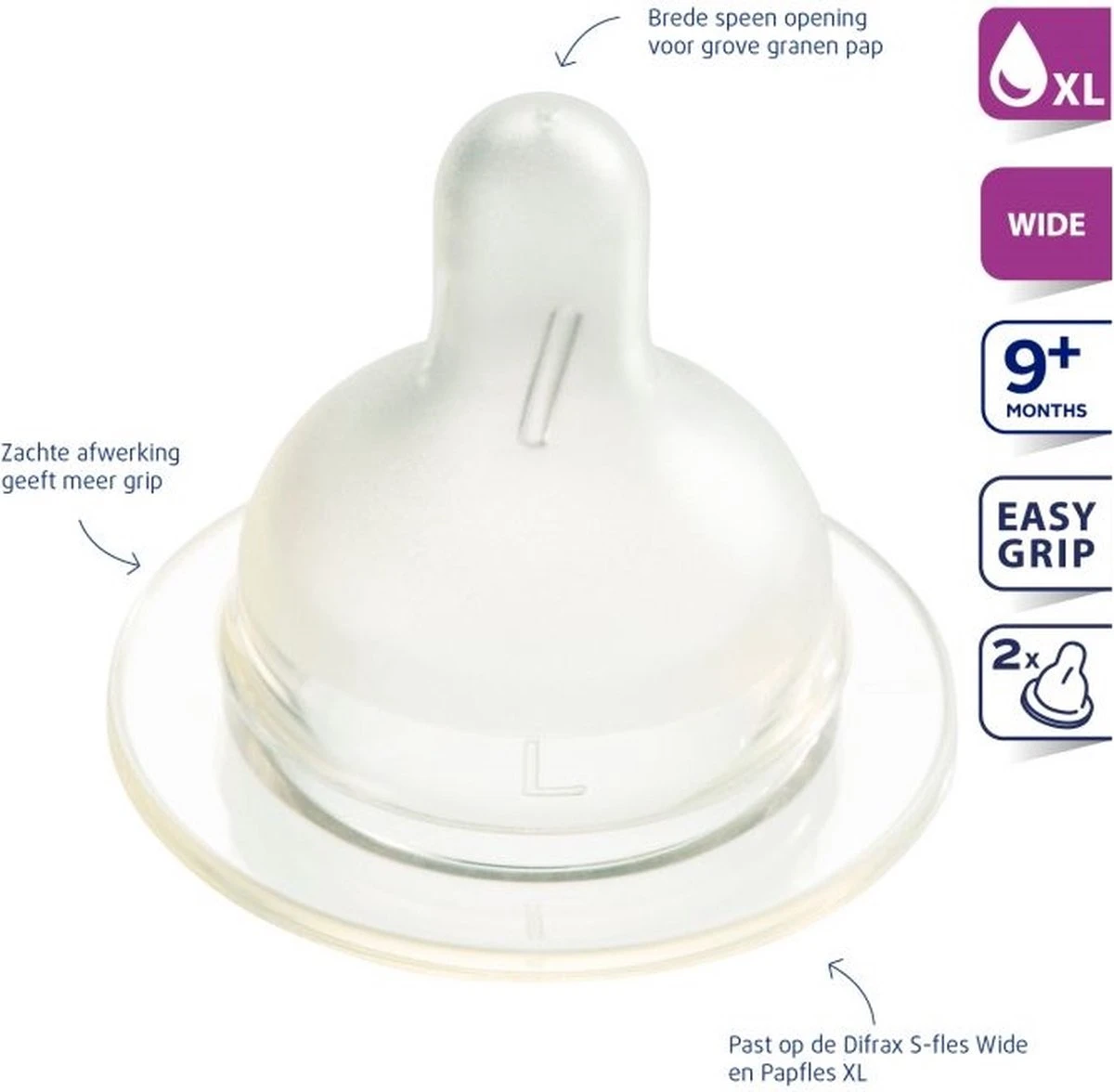 Difrax Flessenspeen Papspeen Wide/Breed - Maat XL - 2 Stuks 10 Difrax Flessenspeen Papspeen Wide/Breed - Maat XL - 2 Stuks - Afbeelding 10