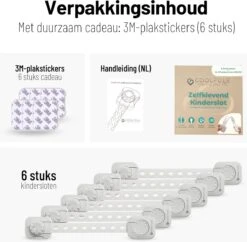 CoolFule® Kinderslot Kastjes - Kast- & Ladebeveiliging - 6 Stuks Incl. 6 Stuks 3M-Plakstickers Cadeau - Wit -Pasgeborenen En Jonge Kinderen 1200x1177 23