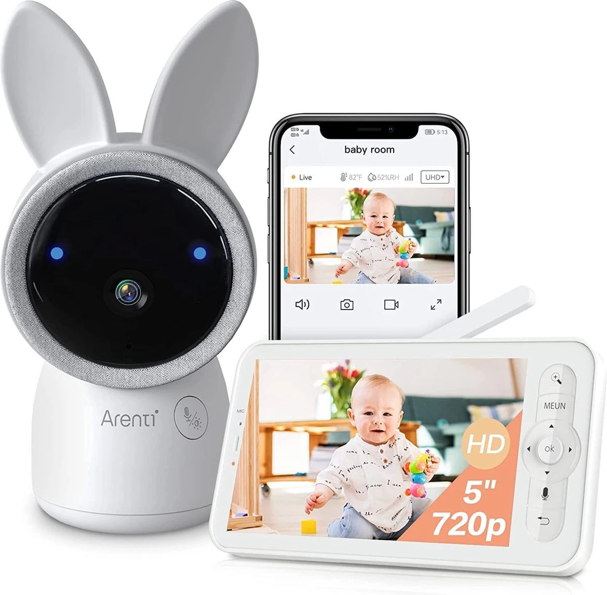Arenti AINanny - Baby Monitor - Babyfoon Met 5 Inch Scherm - Ultra HD 2K Resolutie - Slaapliedjes - Alexa & Google - Inclusief 32 GB Sd Kaart - Temperatuur - Vochtigheid 1 Arenti AINanny - Baby Monitor - Babyfoon Met 5 Inch Scherm - Ultra HD 2K Resolutie - Slaapliedjes - Alexa & Google - Inclusief 32 GB Sd Kaart - Temperatuur - Vochtigheid