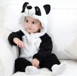 Budino Baby Romper Pyjama Onesie Pandabeer Dier - Wit Zwart - Maat 100