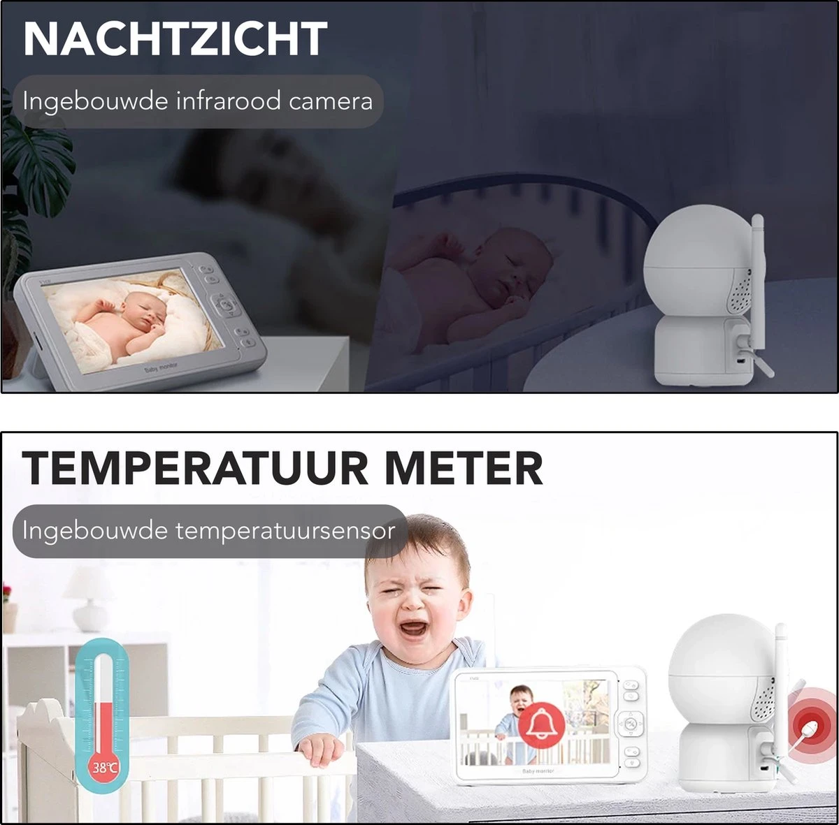 Achaté Babyfoon Met Camera - Baby Monitor Met 5 Inch Monitor - Video & Audio - Infrarood Nachtvisie - Terugspreekfunctie - Wit 11 Achaté Babyfoon Met Camera - Baby Monitor Met 5 Inch Monitor - Video & Audio - Infrarood Nachtvisie - Terugspreekfunctie - Wit - Afbeelding 11