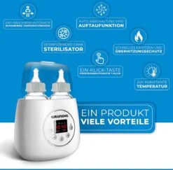 Grundig Flessenwarmer - Dubbele Flesverwarmer - 200W - Ruimte Voor 2 Babyflessen - Verwarmen, Ontdooien En Steriliseren - Incl. Stoomkap - Wit -Pasgeborenen En Jonge Kinderen 1200x1182