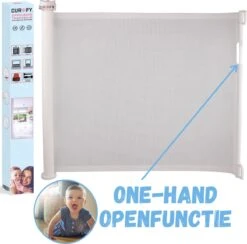 Curify® Oprolbaar Traphekje – White – Veiligheidshekje Voor Baby – 80x130 CM Lange Oprolbaar Deurhekje – Kinderhekje Voor Baby, Hond En Huisdier