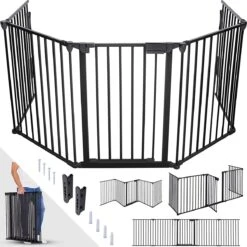 The Mash - Veiligheidshek Metaal 305 Cm | Voor Huisdieren & Kinderen | Kachelhek, Veiligheidsrooster Voor Oven Vouwbaar | Configuratierooster Incl. 5 Elementen, Deur