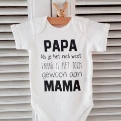 Baby Rompertje Met Tekst Zwangerschap Bekendmaking Aankondiging Zwangerschapsaankondiging 2023 2022 Korte Mouw Met Tekst Papa Als Je Het Niet Weet Vraag Je Het Toch Gewoon Aan Mama Maat 62-68 Kraam Cadeau Aanstaande Ouders Vaderdag Vader