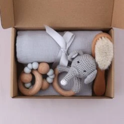 Merkloos Baby Geschenk Set - 5-delig Kraamcadeau - Giftset - Babyshower - Kraamvisite Cadeau - Grijs - Olifant