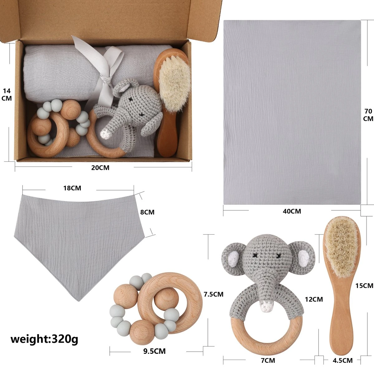 Merkloos Baby Geschenk Set - 5-delig Kraamcadeau - Giftset - Babyshower - Kraamvisite Cadeau - Grijs - Olifant 2 Merkloos Baby Geschenk Set - 5-delig Kraamcadeau - Giftset - Babyshower - Kraamvisite Cadeau - Grijs - Olifant - Afbeelding 2
