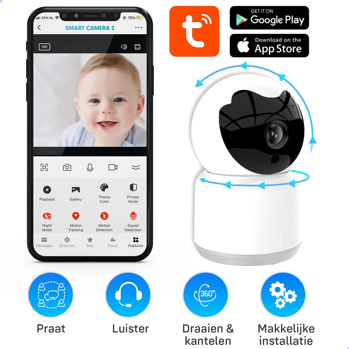 Full HD 1080p Wifi Babyfoon Pro - Baby - Beveiligingscamera - Babyfoon Met Camera - Geluid En Bewegingsdetectie - Huisdiercamera - Tuya Smart 10 Full HD 1080p Wifi Babyfoon Pro - Baby - Beveiligingscamera - Babyfoon Met Camera - Geluid En Bewegingsdetectie - Huisdiercamera - Tuya Smart - Afbeelding 10