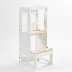 Leertoren / Keukenhulp / Opstapje Montessori - In Hoogte Verstelbaar - Wit/berk