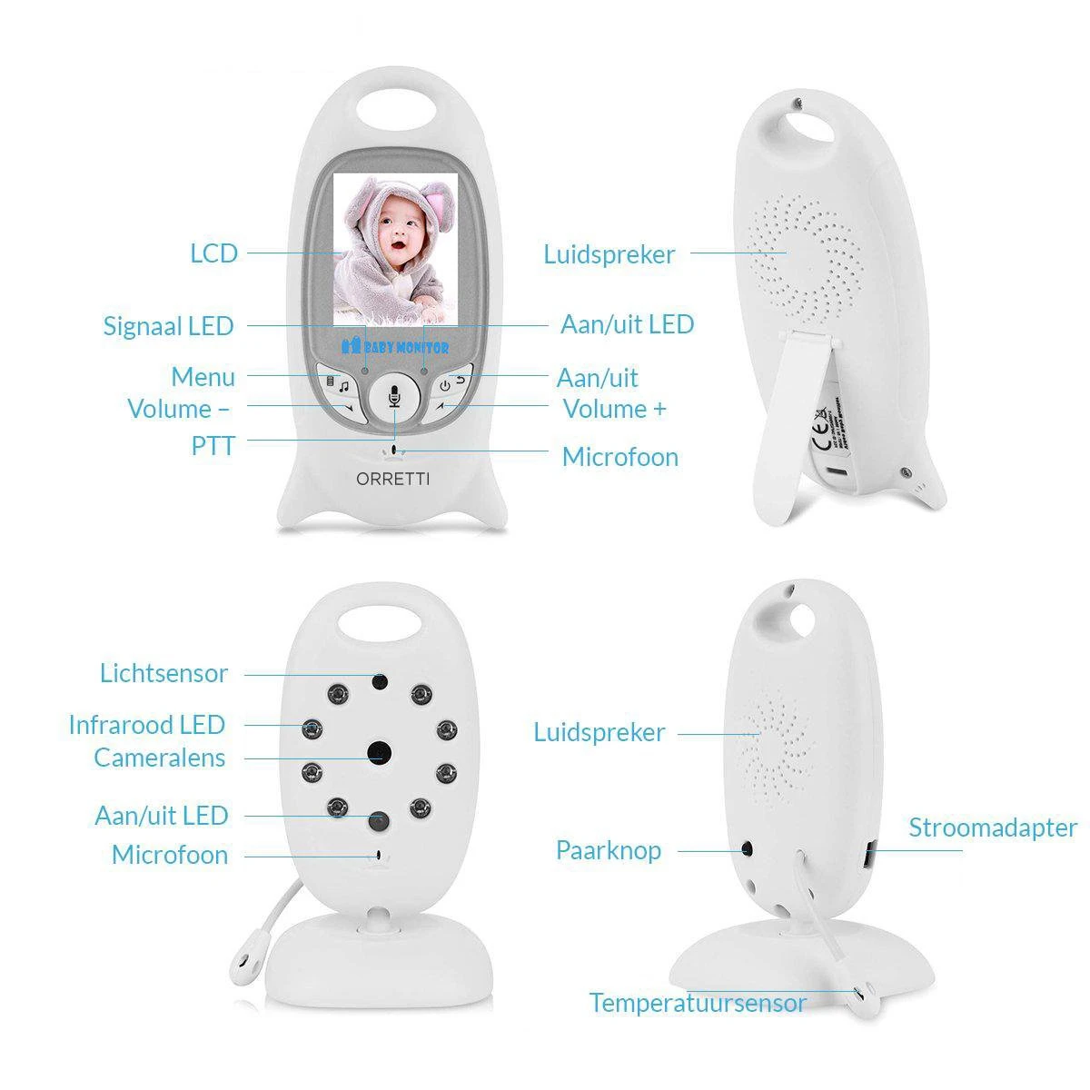Orretti® V6 - Babyfoon Met Camera - Terugspreekfunctie - Slaapliedjes 2 Orretti® V6 - Babyfoon Met Camera - Terugspreekfunctie - Slaapliedjes - Afbeelding 2