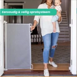 Jokenz® Oprolbaar Traphekje - Veiligheidshekje - Kinderhekje - Hondenhek Voor Binnen - Traphekjes Hond - Grijs -Pasgeborenen En Jonge Kinderen 1200x1200 1330