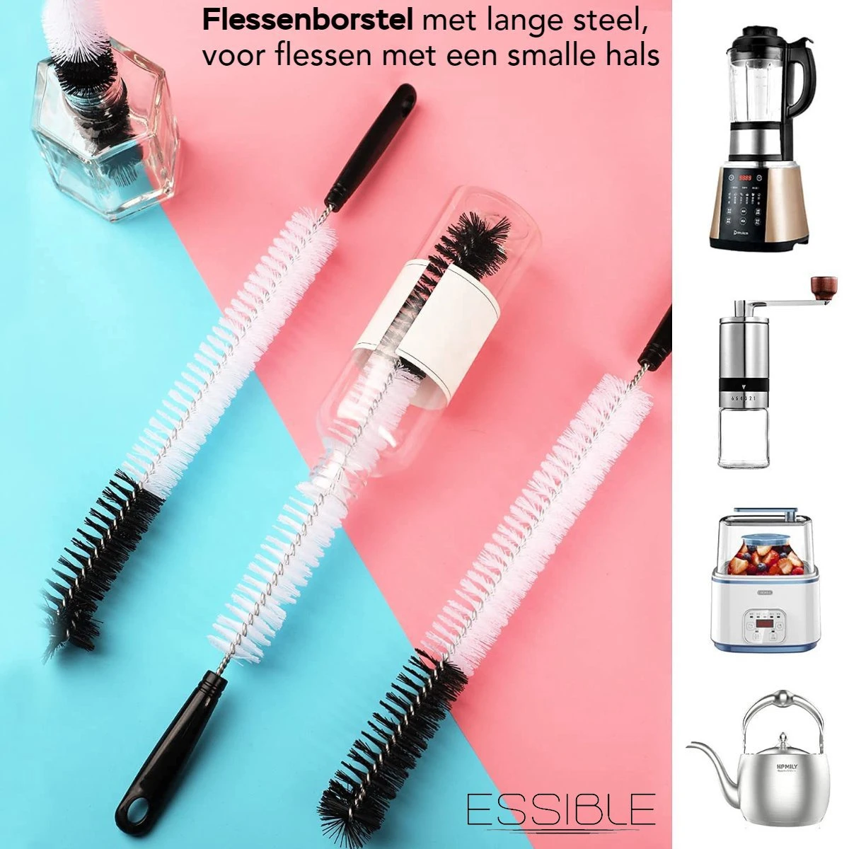 ESSIBLE Flessenborstel - Flessenrager - Schoonmaakborstel - Flessenreiniger - 5 Stuks - Kras- En BPA Vrij - Geschikt Voor Alle Oppervlakken - Zwart 2 ESSIBLE Flessenborstel - Flessenrager - Schoonmaakborstel - Flessenreiniger - 5 Stuks - Kras- En BPA Vrij - Geschikt Voor Alle Oppervlakken - Zwart - Afbeelding 2