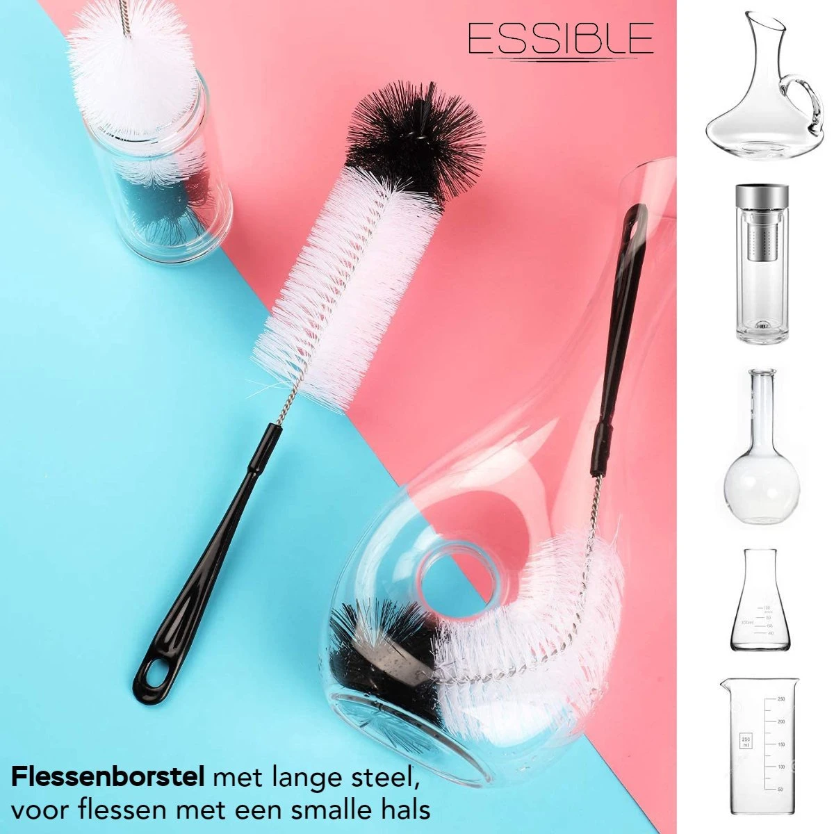 ESSIBLE Flessenborstel - Flessenrager - Schoonmaakborstel - Flessenreiniger - 5 Stuks - Kras- En BPA Vrij - Geschikt Voor Alle Oppervlakken - Zwart 4 ESSIBLE Flessenborstel - Flessenrager - Schoonmaakborstel - Flessenreiniger - 5 Stuks - Kras- En BPA Vrij - Geschikt Voor Alle Oppervlakken - Zwart - Afbeelding 4