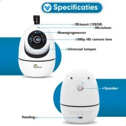 Needs!® Full HD Wifi Babyfoon Met Camera WS-Q100 PRO - En App - Camera Beveiliging – Wifi Camera – Geluid En Bewegingsdetectie - Automatisch Volgen - 1080p – Babyfoon – 4g/5g – Wit -Pasgeborenen En Jonge Kinderen 1200x1200 1667