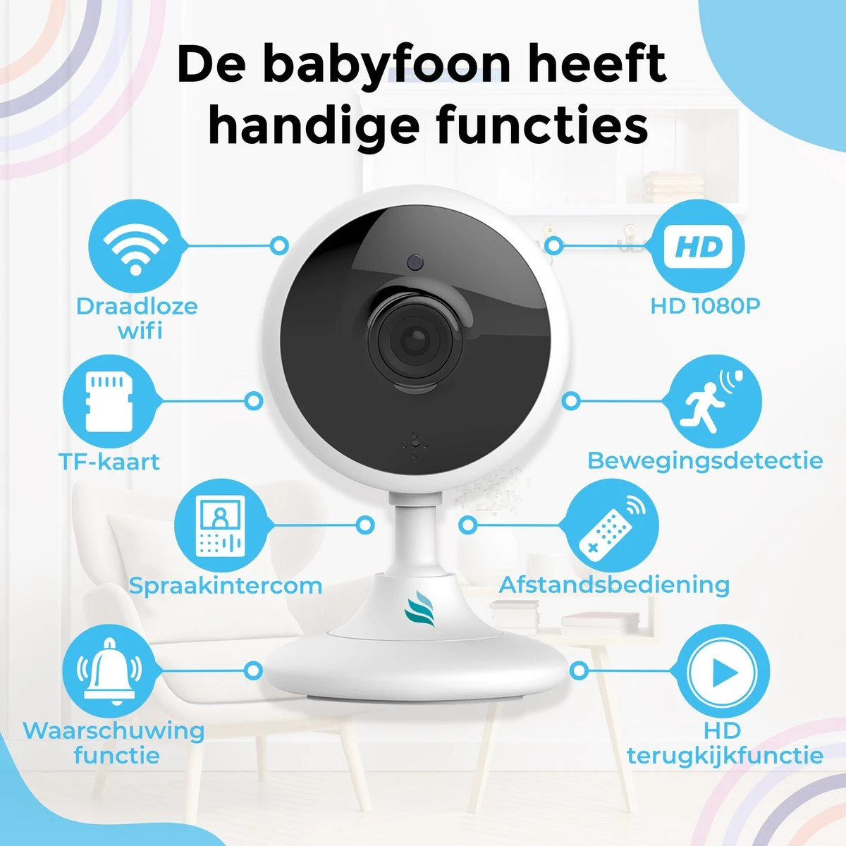 TibaGoods Wifi Babyfoon Met Camera - 1080P Smart Camera - HD Night Vision - Bewegingsdetectie – Spraakfunctie – Met GRATIS App - Camera Beveiliging - Huisdiercamera 3 TibaGoods Wifi Babyfoon Met Camera - 1080P Smart Camera - HD Night Vision - Bewegingsdetectie – Spraakfunctie – Met GRATIS App - Camera Beveiliging - Huisdiercamera - Afbeelding 3
