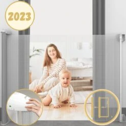 Twinky® Oprolbare Traphekje – Wit– 80x130 CM Lange Oprolbaar Deurhekje – Duurzame Veiligheidshekje Voor Baby En Huisdier – Kinderhekje Voor Baby, Hond En Huisdier