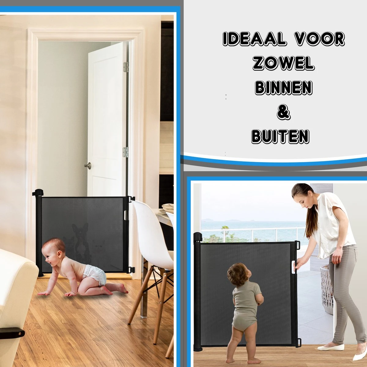 W&Z® Oprolbaar Traphekje - Veiligheid In Huis - Veiligheidshekje Voor Baby - Kinderhekje - Hondenhek - Zwart 10 W&Z® Oprolbaar Traphekje - Veiligheid In Huis - Veiligheidshekje Voor Baby - Kinderhekje - Hondenhek - Zwart - Afbeelding 10