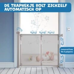 Curify® Oprolbaar Traphekje – Grey – Duurzame Veiligheidshekje Voor Baby En Huisdier – 80x130 CM Lange Oprolbaar Deurhekje – Kinderhekje Voor Baby, Hond En Huisdier -Pasgeborenen En Jonge Kinderen 1200x1200 1828