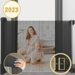 Twinky® Oprolbare Traphekje – Zwart – 80x130 CM Lange Oprolbaar Deurhekje – Duurzame Veiligheidshekje Voor Baby En Huisdier – Kinderhekje Voor Baby, Hond En Huisdier