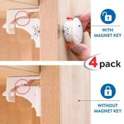 Kinderslot Magnetisch - Magneetslot Baby Kinderbeveiliging Voor Kasten Lades & Deuren - Kinderveiligheid - Magneet Kastbeveiliging Voor Kinderen - Ladeslot Veiligheidshaakjes - Kastsloten Zelfklevend - Set Van 4 Stuks Met Sleutel - 5KG Trekkracht