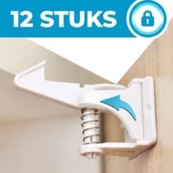 Bablue Kinderslot Kastjes - 12 Stuks - Wit - Kinderbeveiliging Voor Kasten - Kastslot - Kast Beveiliging Baby - Veiligheidshaakjes - Kastsloten Baby - Kinderslot Kast - Kinderslot Lade - Kind Veiligheidsslot Baby - Lade Beveiliging Kind - Ladeslot