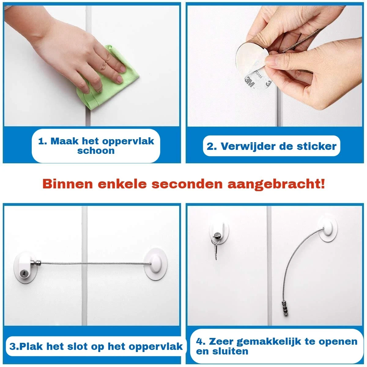 Deur - Raam Beveiliging Met Sterke 3M Tape & Reservesleutel - Wit Kast Lade Koelkast Slot - Baby Beveiliging -- Kinderslot Kinderbeveiliging - Raam Veiligheid 9 Deur - Raam Beveiliging Met Sterke 3M Tape & Reservesleutel - Wit Kast Lade Koelkast Slot - Baby Beveiliging -- Kinderslot Kinderbeveiliging - Raam Veiligheid - Afbeelding 9