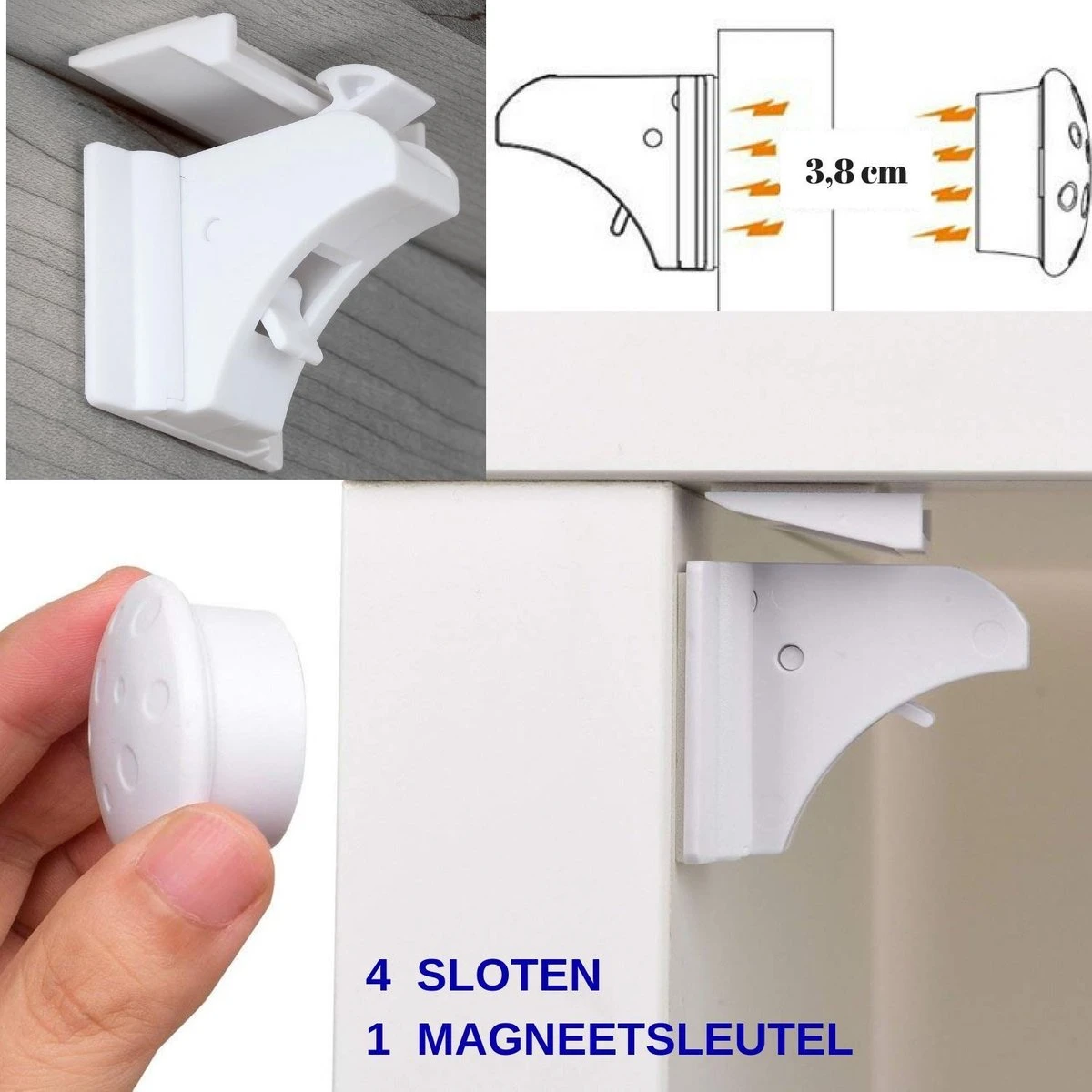 Gohh 4 Magneetsloten (met 3M Tape) En 1 Sterke Magneetsleutel - Geen Schroeven Nodig 1 Gohh 4 Magneetsloten (met 3M Tape) En 1 Sterke Magneetsleutel - Geen Schroeven Nodig