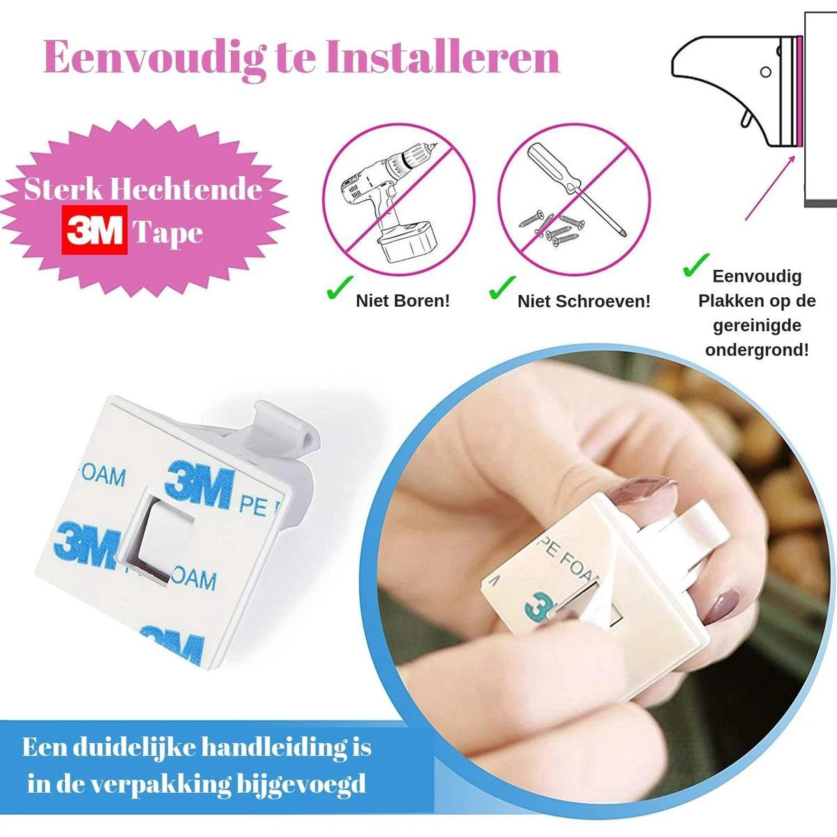 Gohh 4 Magneetsloten (met 3M Tape) En 1 Sterke Magneetsleutel - Geen Schroeven Nodig 3 Gohh 4 Magneetsloten (met 3M Tape) En 1 Sterke Magneetsleutel - Geen Schroeven Nodig - Afbeelding 3