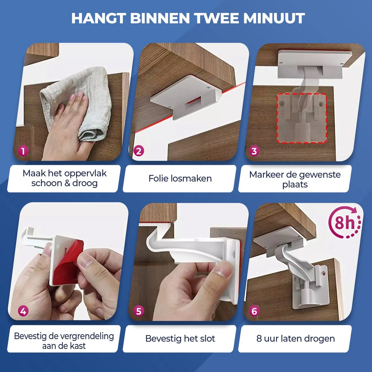 Roegaarden Kinderslot Kastjes - Kastbeveiliging Voor Kinderen - Wit - 12 Stuks 6 Roegaarden Kinderslot Kastjes - Kastbeveiliging Voor Kinderen - Wit - 12 Stuks - Afbeelding 6