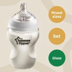 Tommee Tippee Closer To Nature - Glazen Flessen Starterpakket Voor Pasgeboren Baby's - Tepelspenen Met Anti-koliek Ventiel - Gemengde Maten - Doorzichtig - Groente -Pasgeborenen En Jonge Kinderen 1200x1200 24