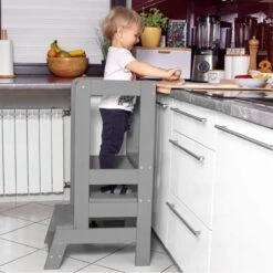 Springos Leertoren Montessori | Leertoren Keukenhulp | Keukentoren | Leertoren Peuters | Stabiel | Licht Grijs -Pasgeborenen En Jonge Kinderen 1200x1200 2480