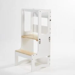 Leertoren / Keukenhulp / Opstapje Montessori - Omvormbaar In Tafel - Wit/berk
