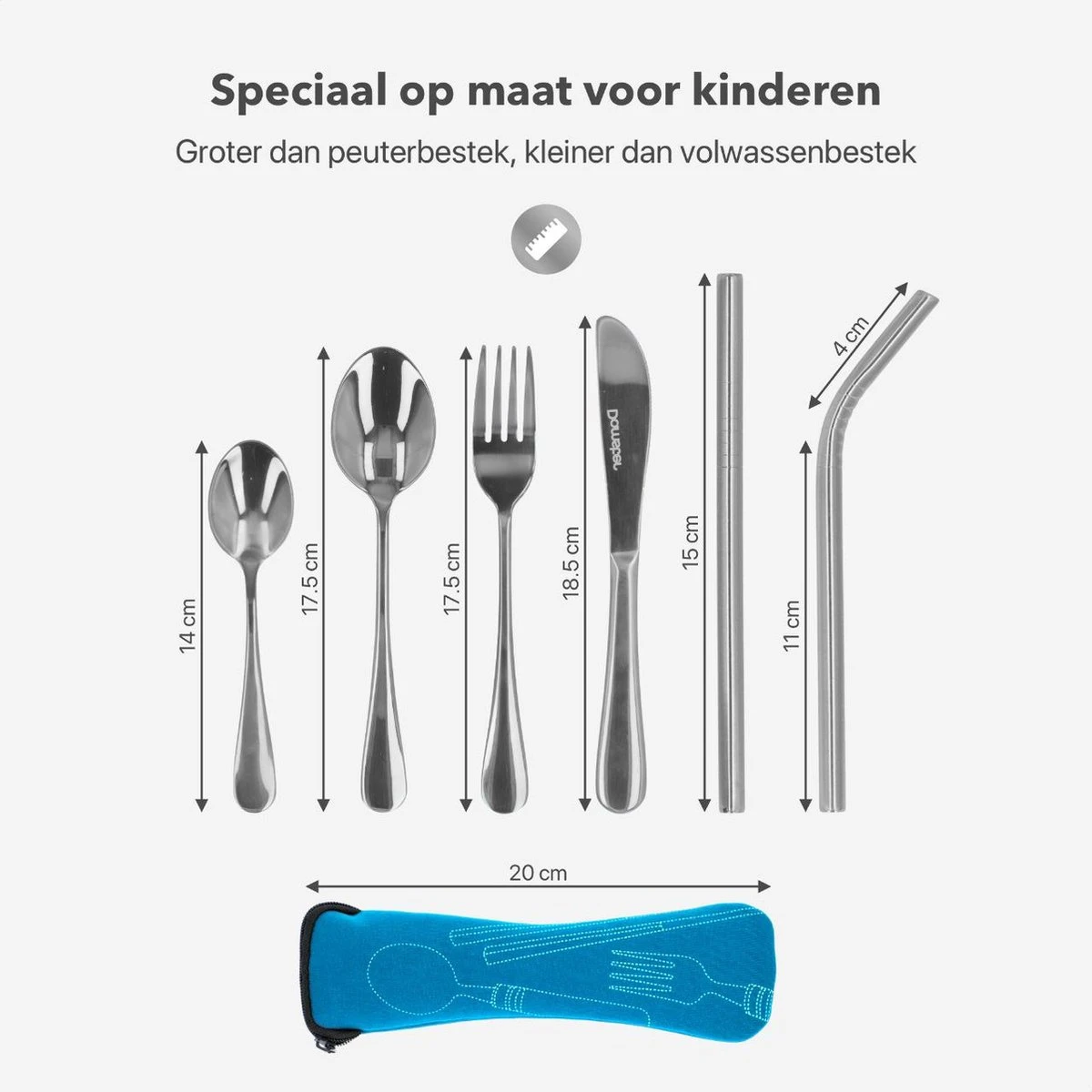 Damster Kinderbestek - Reisbestek - Incl. Herbruikbare Rietjes - School - Zilver 5 Damster Kinderbestek - Reisbestek - Incl. Herbruikbare Rietjes - School - Zilver - Afbeelding 5