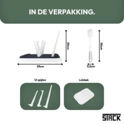 STACK Flessen Droogrek Met Flessenborstel | Zwart - Geschikt Voor Flessen En Doppen - Droogrek Voor Flessen - Baby Flessenrek - Afdruiprek Baby - Drying Rack - Babyfles Droogrek - Afdruiprek Fles Met Lekbak - Afdruiprek - Babyflessen - Flessenrek -Pasgeborenen En Jonge Kinderen 1200x1200 335