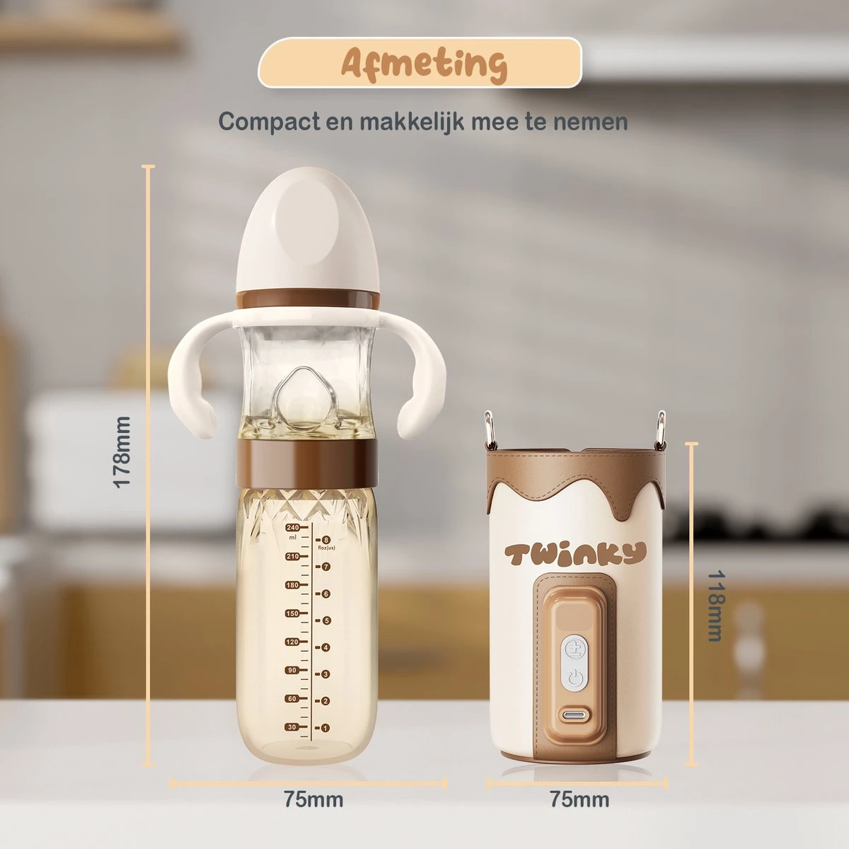 Twinky® Bottlewarmer GO – Draagbare Baby Flessenwarmer Voor Onderweg En Thuis – Incl. PPSU-Kwaliteit Babyflesje + Poederdoosje – USB-C Oplaadbaar 3 Twinky® Bottlewarmer GO – Draagbare Baby Flessenwarmer Voor Onderweg En Thuis – Incl. PPSU-Kwaliteit Babyflesje + Poederdoosje – USB-C Oplaadbaar - Afbeelding 3