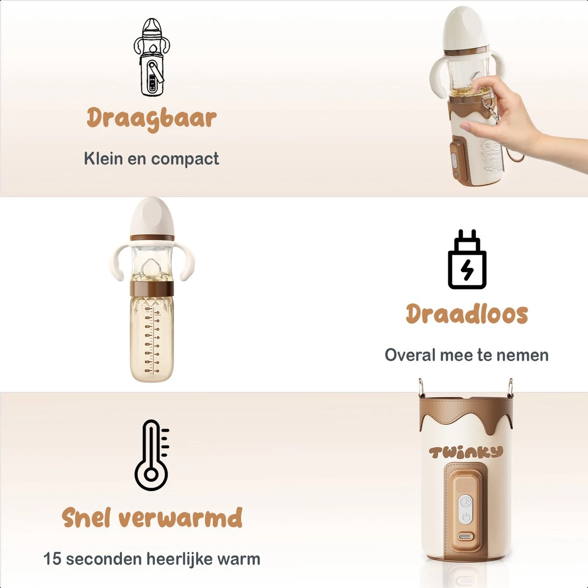 Twinky® Bottlewarmer GO – Draagbare Baby Flessenwarmer Voor Onderweg En Thuis – Incl. PPSU-Kwaliteit Babyflesje + Poederdoosje – USB-C Oplaadbaar 5 Twinky® Bottlewarmer GO – Draagbare Baby Flessenwarmer Voor Onderweg En Thuis – Incl. PPSU-Kwaliteit Babyflesje + Poederdoosje – USB-C Oplaadbaar - Afbeelding 5