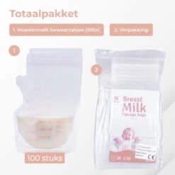 Nuvance - Moedermelk Bewaarzakjes - Borstvoeding Zakjes - 100 Stuks - 250ml - BPA Vrij - Dubbele Sluiting -Pasgeborenen En Jonge Kinderen 1200x1200 833