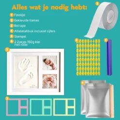 Baby Fotolijst - Gipsafdruk Baby - Klei Afdruk Baby Voet En Hand - Kraamcadeau Jongen Of Meisje - Babyshower - Kraampakket/Geboorte Cadeau -Pasgeborenen En Jonge Kinderen 1200x1200 888